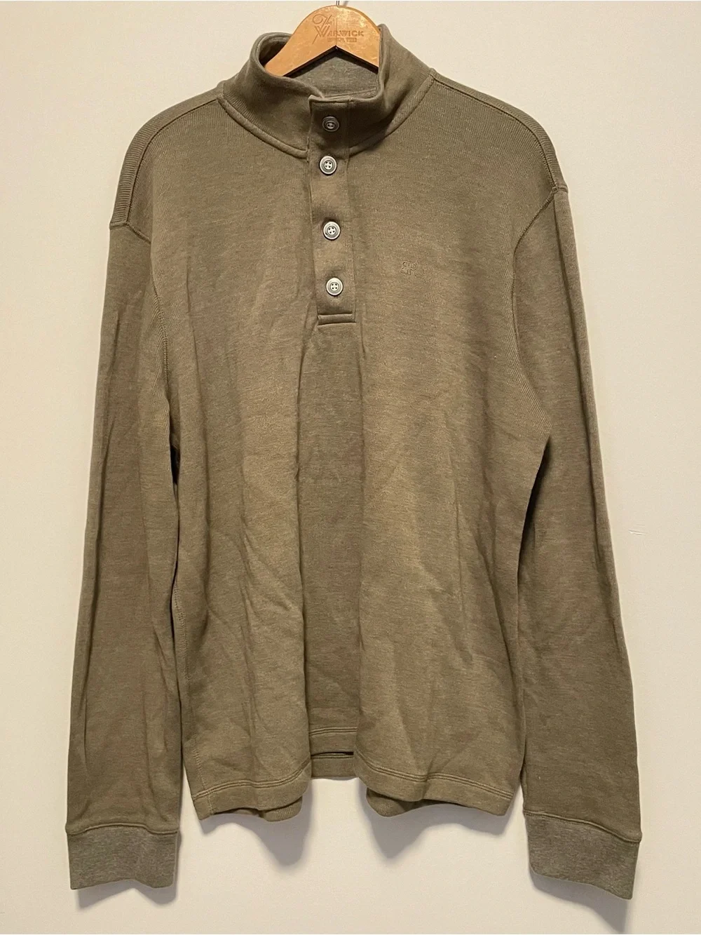 Banana Republic Mock Neck Henley Pullover Button Sweater Olive Khaki Mens XL